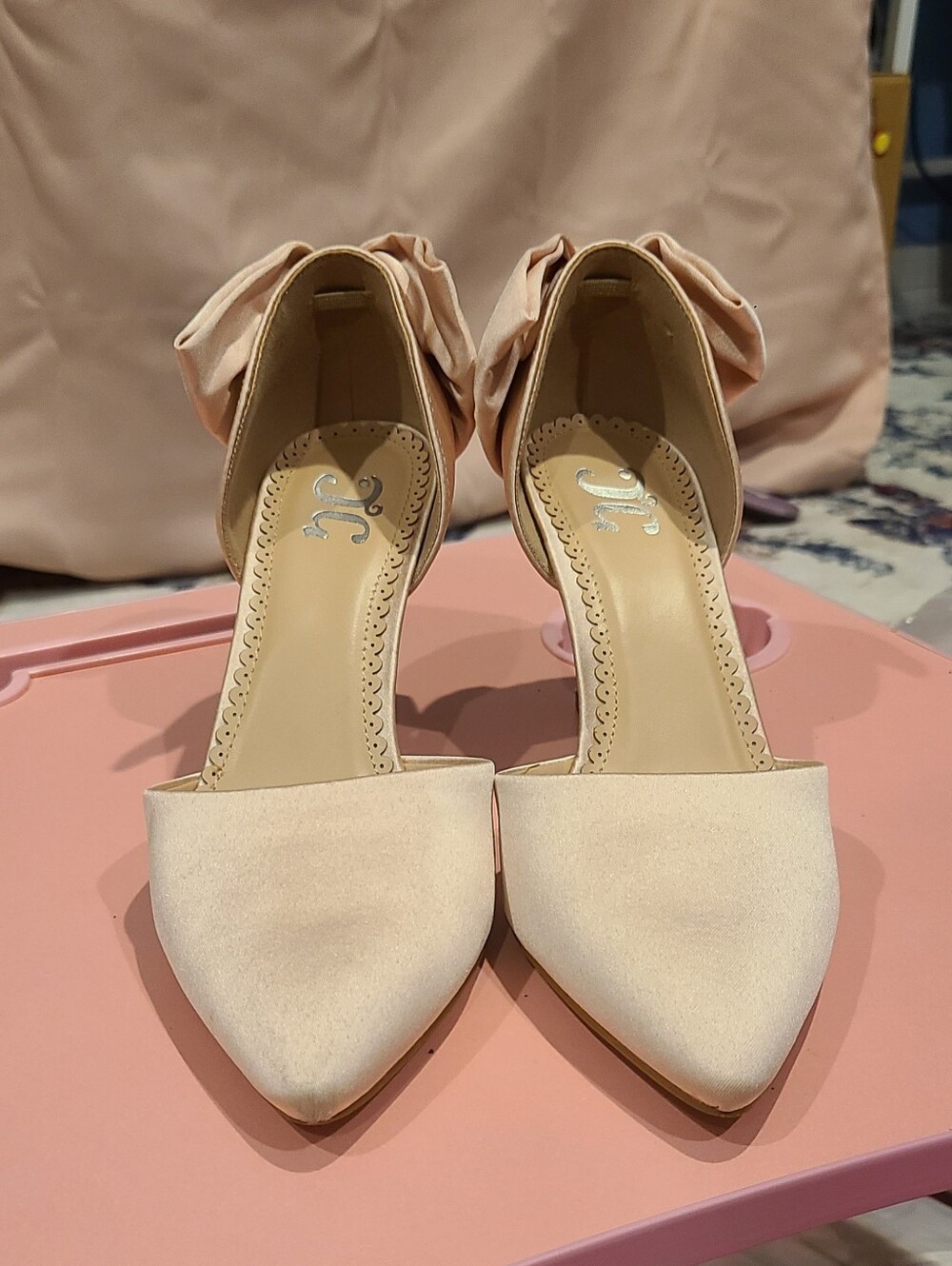 Elegant Women's Pointed Toe Bow D'Orsay Heels - Blush Pink